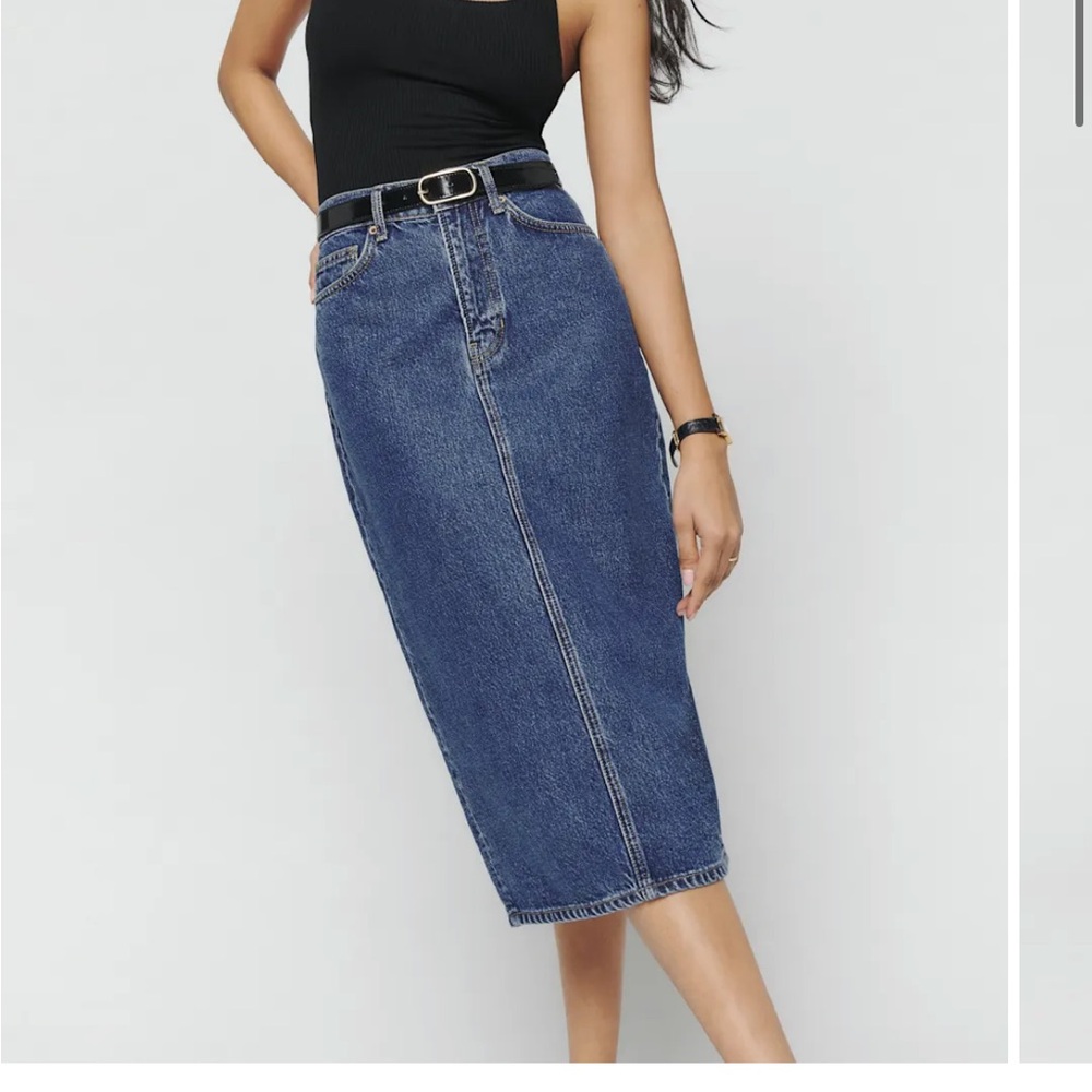 Reformation Jayde High Rise Denim Midi Skirt size 25